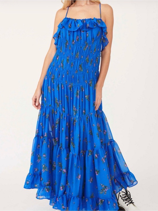 Free People Dresses & Skirts - Free People Electric Blue Floral Ruffle Maxi Dress